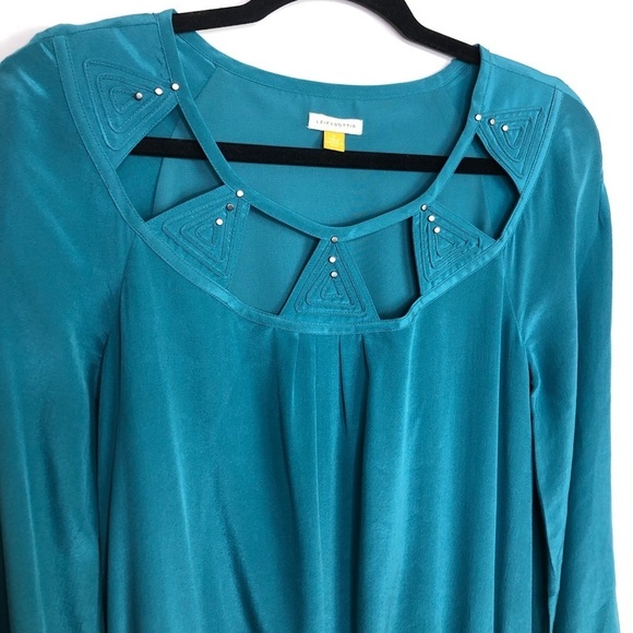 ANTHROPOLOGIE Leifsdottir Isoceles teal Green silk dress - Picture 3 of 11